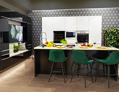 Modern konyhabútor, akár 120cm-es alsó és felső elemekkel és praktikus megoldásokkal.